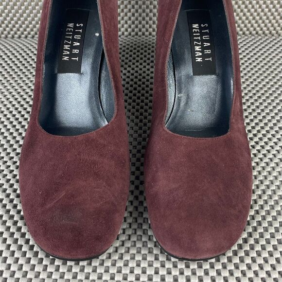 Stuart Weitzman Pump Shoes Womens Size 8 Burgundy Block Heel Made In Spain - Picture 9 of 12